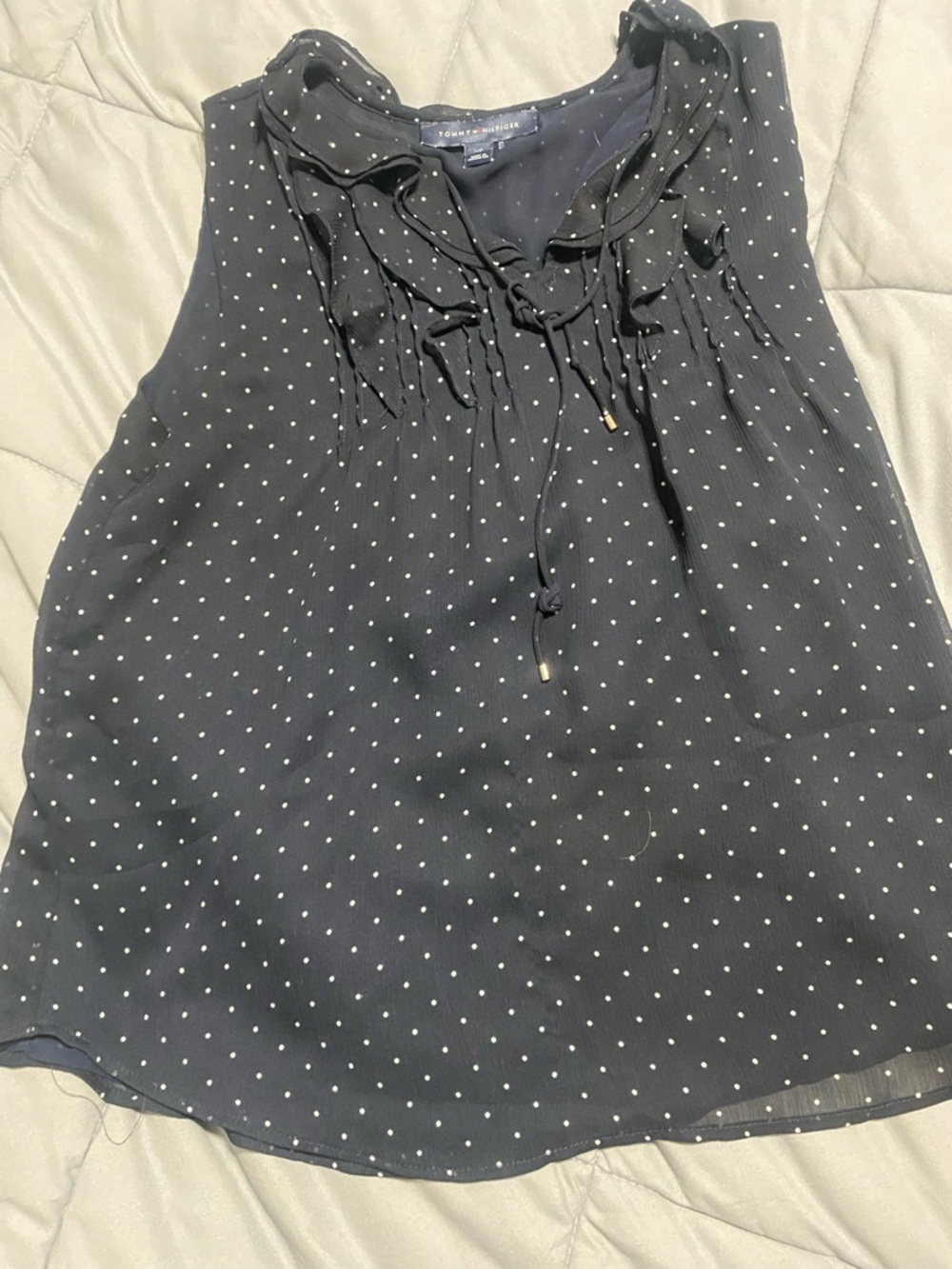 Tommy Hilfiger Navy Polka Dot Ruffle Tie-Front Sleeveless Camisole